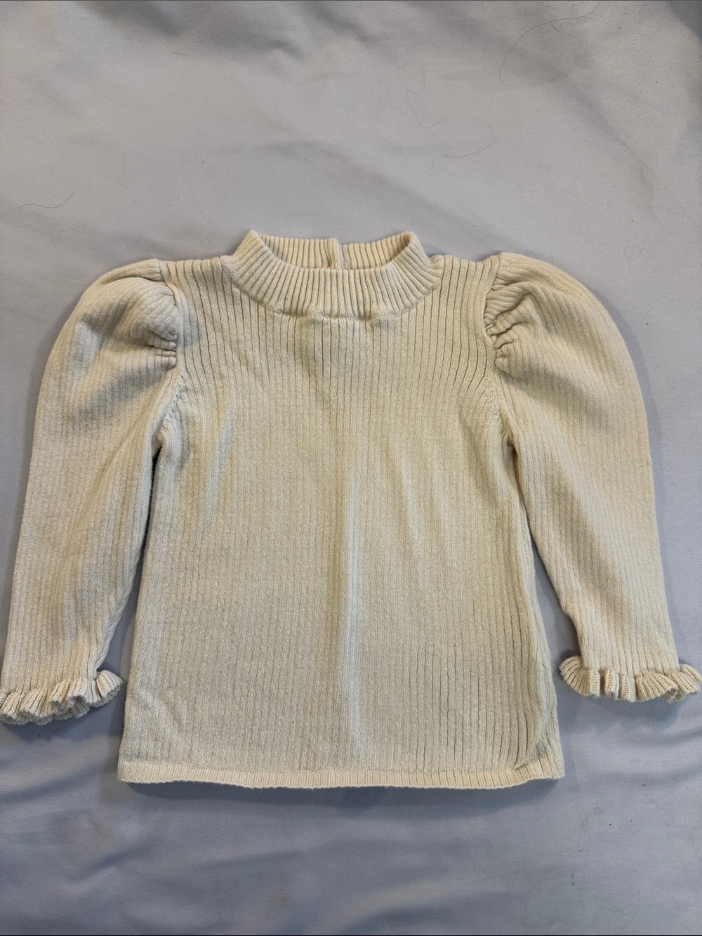 GAP Cream Ribbed Puff-Sleeve Mock Neck Sweater